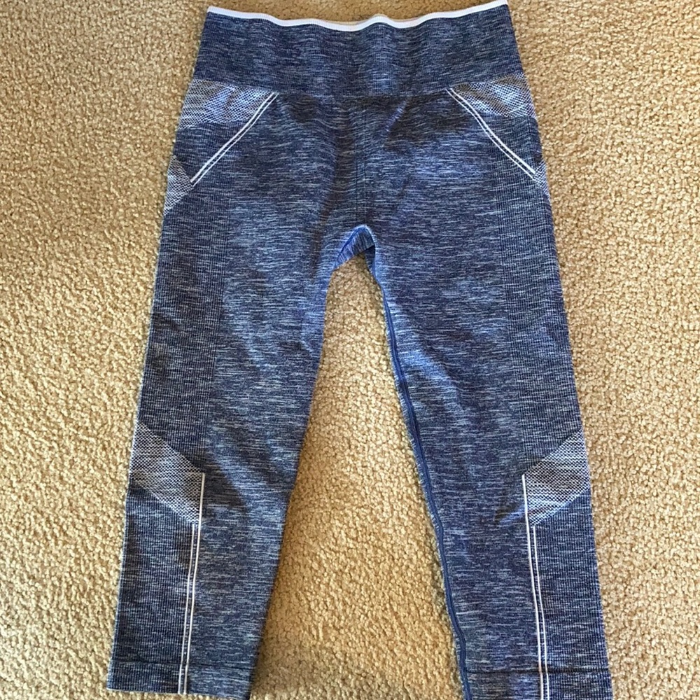 Blue and white workout Capri leggings
